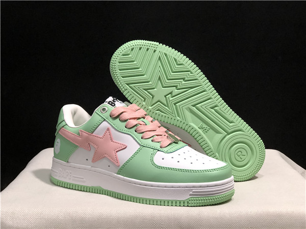 Women's Bape Sta Low Top Leather Green/White Shoes 014